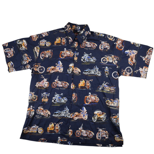 Vintage Harley Davidson Allover Print Button Down Shirt - XL