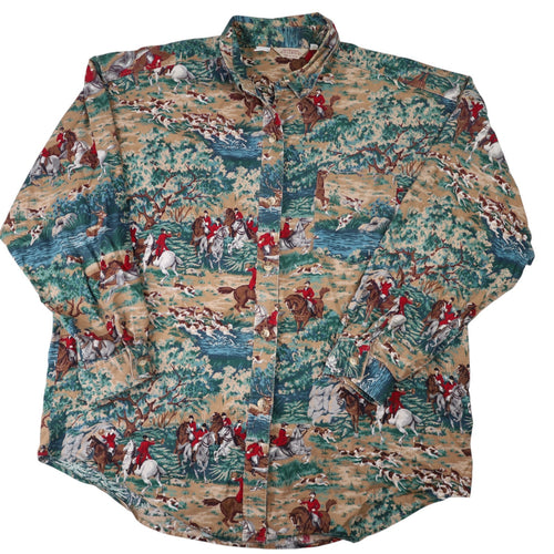 Vintage Gotcha Covered Classic Fox Hunting Pattern Button Up Shirt - L