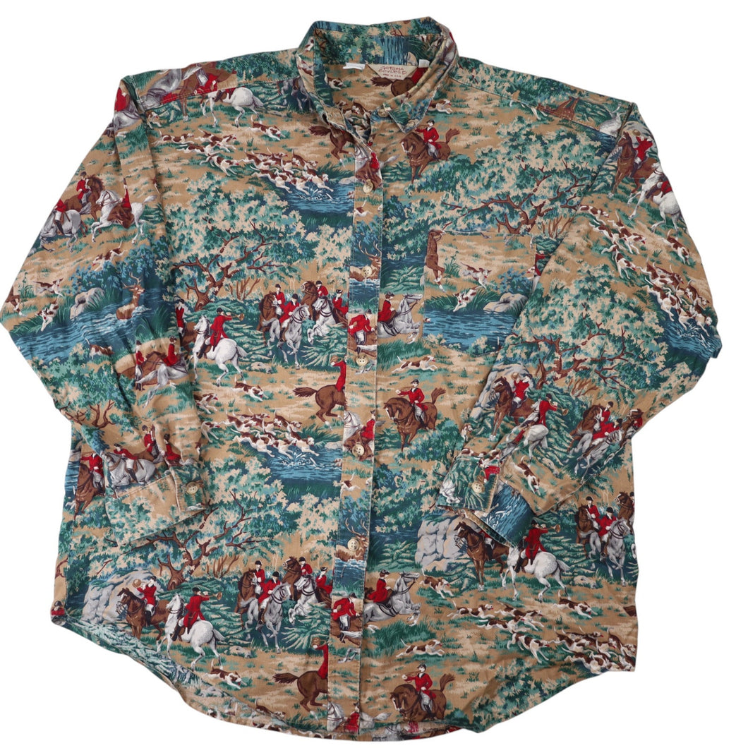 Vintage Gotcha Covered Classic Fox Hunting Pattern Button Up Shirt - L