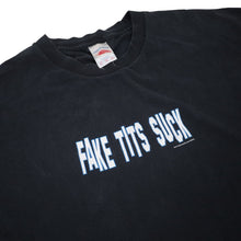 Load image into Gallery viewer, Vintage Y2k "Fake Tits Suck" Slogan T Shirt - XL