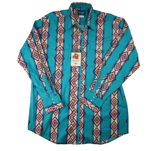 NWT Vintage Wrangler Checotah Pattern Pearl Snap Western Shirt - XLT