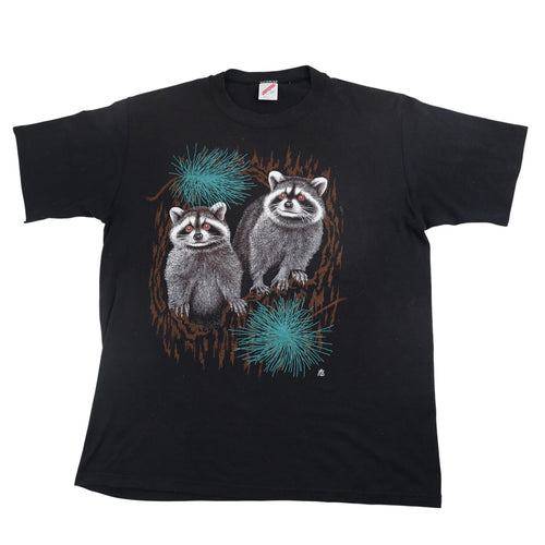 Vintage 80s Wild Racoons Graphic T Shirt - L