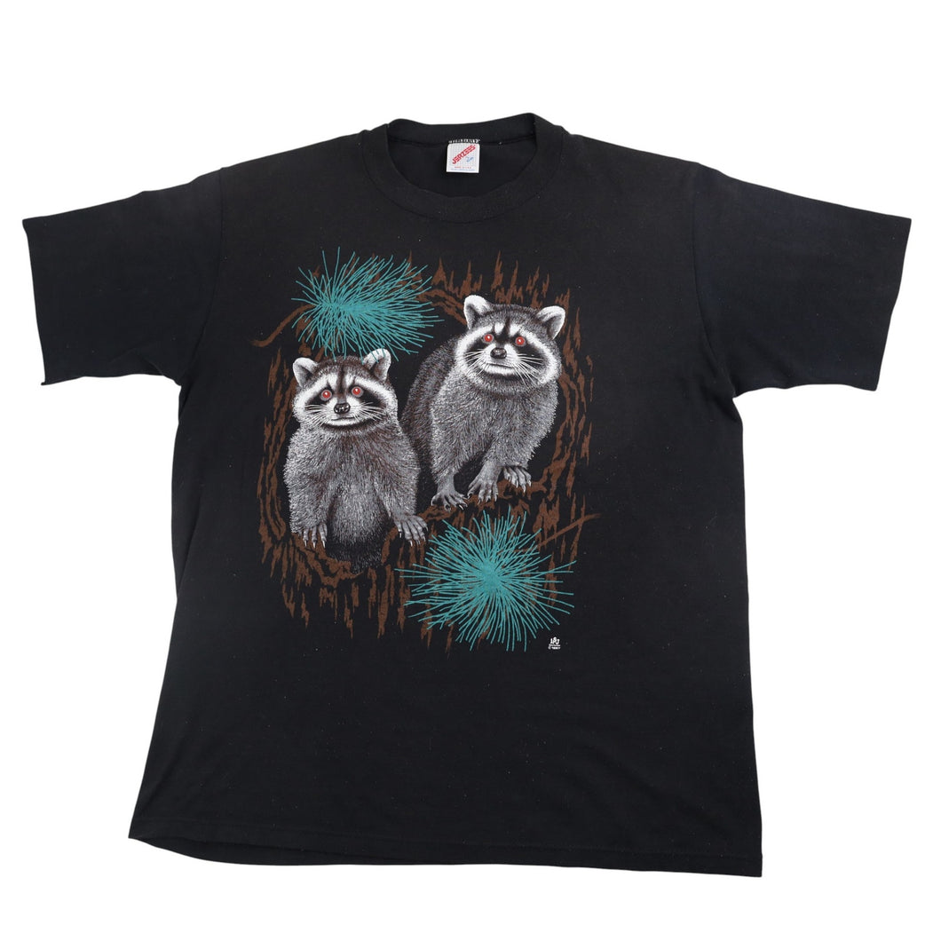 Vintage 80s Wild Racoons Graphic T Shirt - L