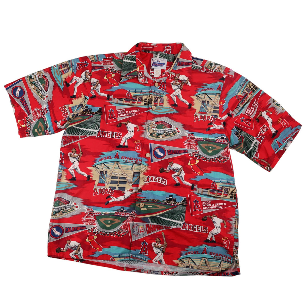 Vintage Reyn Spooner Anaheim Angels Baseball Print Hawaiian Shirt - XL