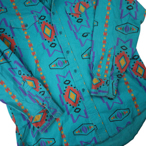 Vintage Wrangler Pastel Southwestern Print Brushpopper Button Up Shirt - XL