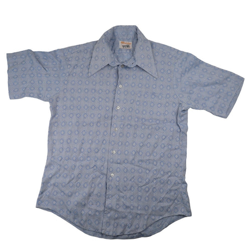 Vintage Manhattan Posh Allover Design Textured Large Collar Button Down Shirt - L