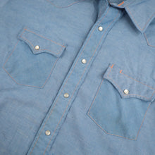 Load image into Gallery viewer, Vintage Sheplers Pearl Snap Down Light Denim Western Shirt - XL