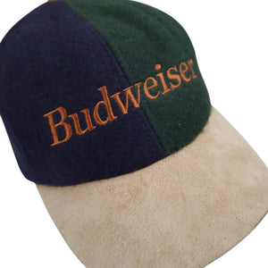 Vintage Budweiser Split Wool Leather Brim Strapback Hat