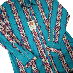 NWT Vintage Wrangler Checotah Pattern Pearl Snap Western Shirt - XLT