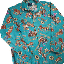 Load image into Gallery viewer, Vintage Wrangler Professional Rodeo Cowboys Assn Allover Print Button Up Shirt - XL