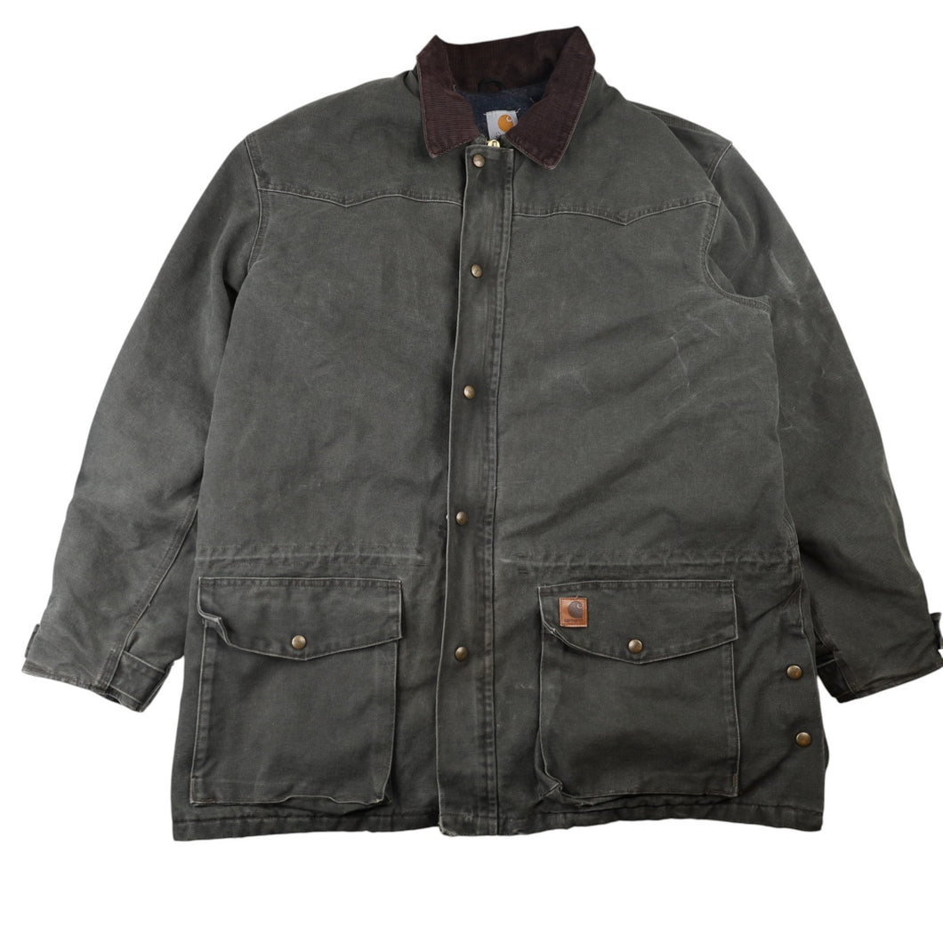Vintage Carhartt C52 MOS Moss Green Blanket Lined Canvas Duster Jacket - XL