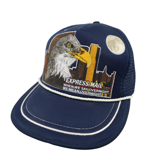 Vintage USPS Express Mail Overnight Bald Eagle Night Scene Trucker Hat - OS