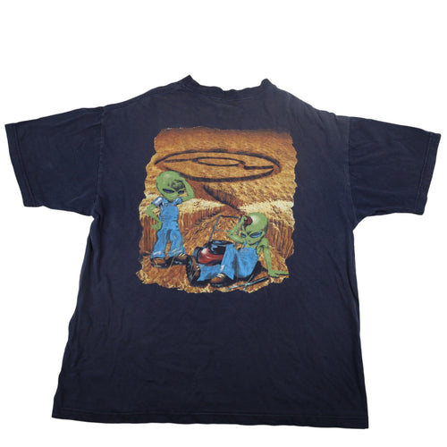 Vintage 90s Alien Crop Circle Graphic T Shirt - XL
