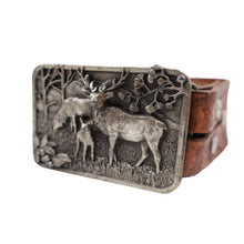 Load image into Gallery viewer, Vintage 80s Elk Family 3D Pewter Belt Buckle - OS