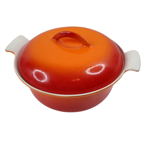 Vintage Descoware Cast Iron Enamel Flame Orange Ombre Dutch Oven - OS
