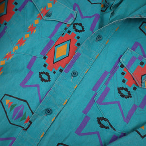 Vintage Wrangler Pastel Southwestern Print Brushpopper Button Up Shirt - XL