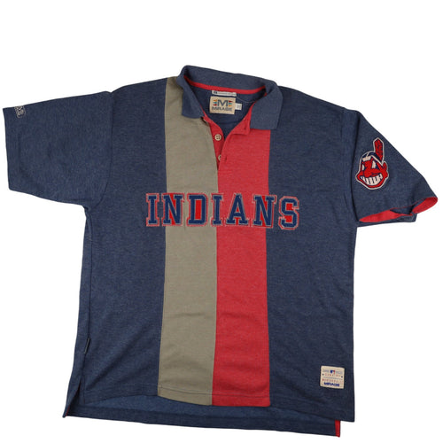 Vintage 90s MLB Mirage Cleveland Indians Spellout Polo - XL