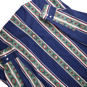 Vintage High Noon Vertical Aztec Striped Pearl Snap Western Shirt - L