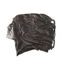 Load image into Gallery viewer, Vintage Indiana Metal Craft Native American Chief Belt Buckle - 3&quot;