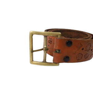Vintage Embossed Leather Leo Hippy Belt - 32"-36"