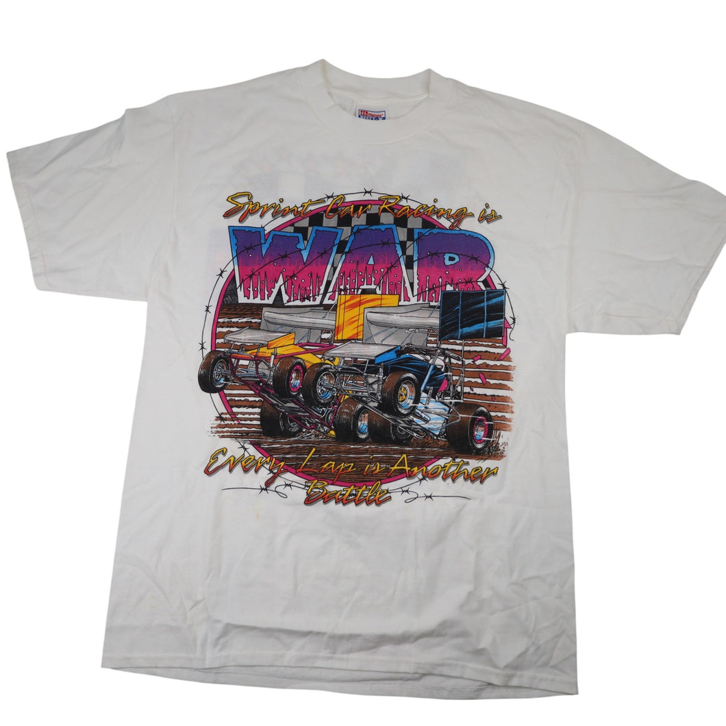 Vintage Manzanita Speedway Sprint Car Racing War Graphic T Shirt - L