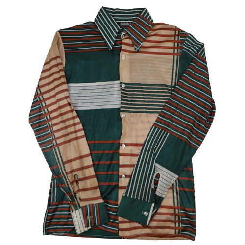 Vintage Chrome Large Collar Acetate Nylon Blend Plaid Shirts - M