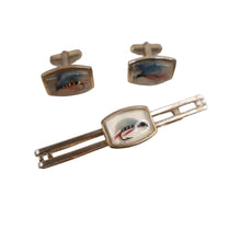 Load image into Gallery viewer, Vintage Anson Fly Fishing Cuff Links Tie Clip Set - OS