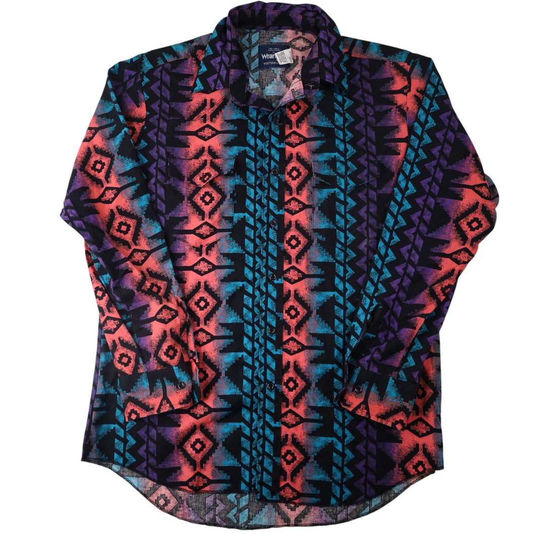 Vintage Wrangler Vibrant Southwestern Print Cowboy Shirt - L