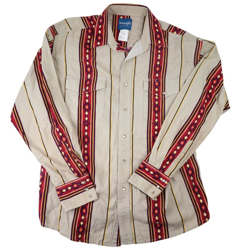 Vintage Wrangler Southwestern Print Pearl Snap Western Shirt - L