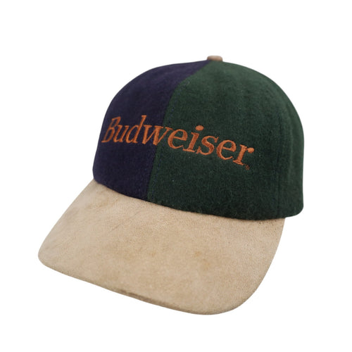 Vintage Budweiser Split Wool Leather Brim Strapback Hat