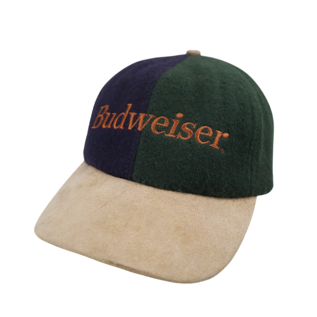 Vintage Budweiser Split Wool Leather Brim Strapback Hat
