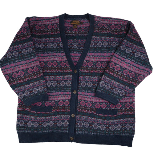 Vintage Eddie Bauer Nordic Snowflake Print Wool Cardigan Sweater - XL