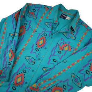 Vintage Wrangler Pastel Southwestern Print Brushpopper Button Up Shirt - XL