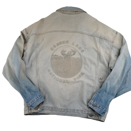 Vintage Crater Lake National Park Embossed Denim Jacket - L