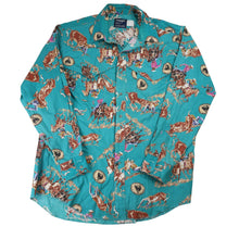 Load image into Gallery viewer, Vintage Wrangler Professional Rodeo Cowboys Assn Allover Print Button Up Shirt - XL