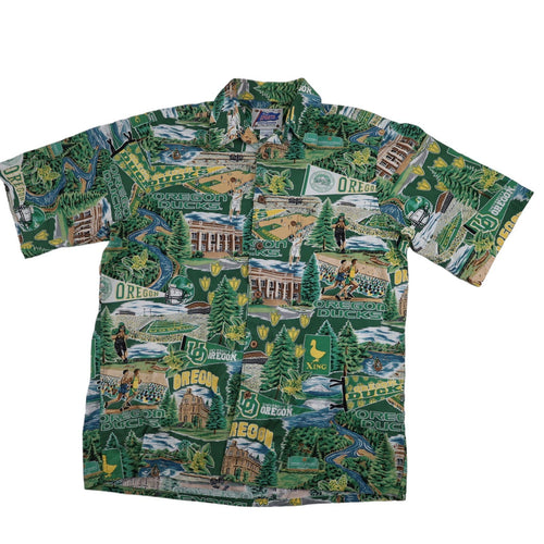 Vintage Reyn Spooner University of Oregon Ducks Allover Print Button Down Shirt