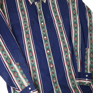 Vintage High Noon Vertical Aztec Striped Pearl Snap Western Shirt - L