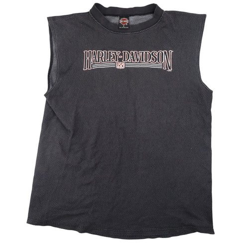 Vintage Harley Davidson Spellout Graphic Muscle Tee - XL