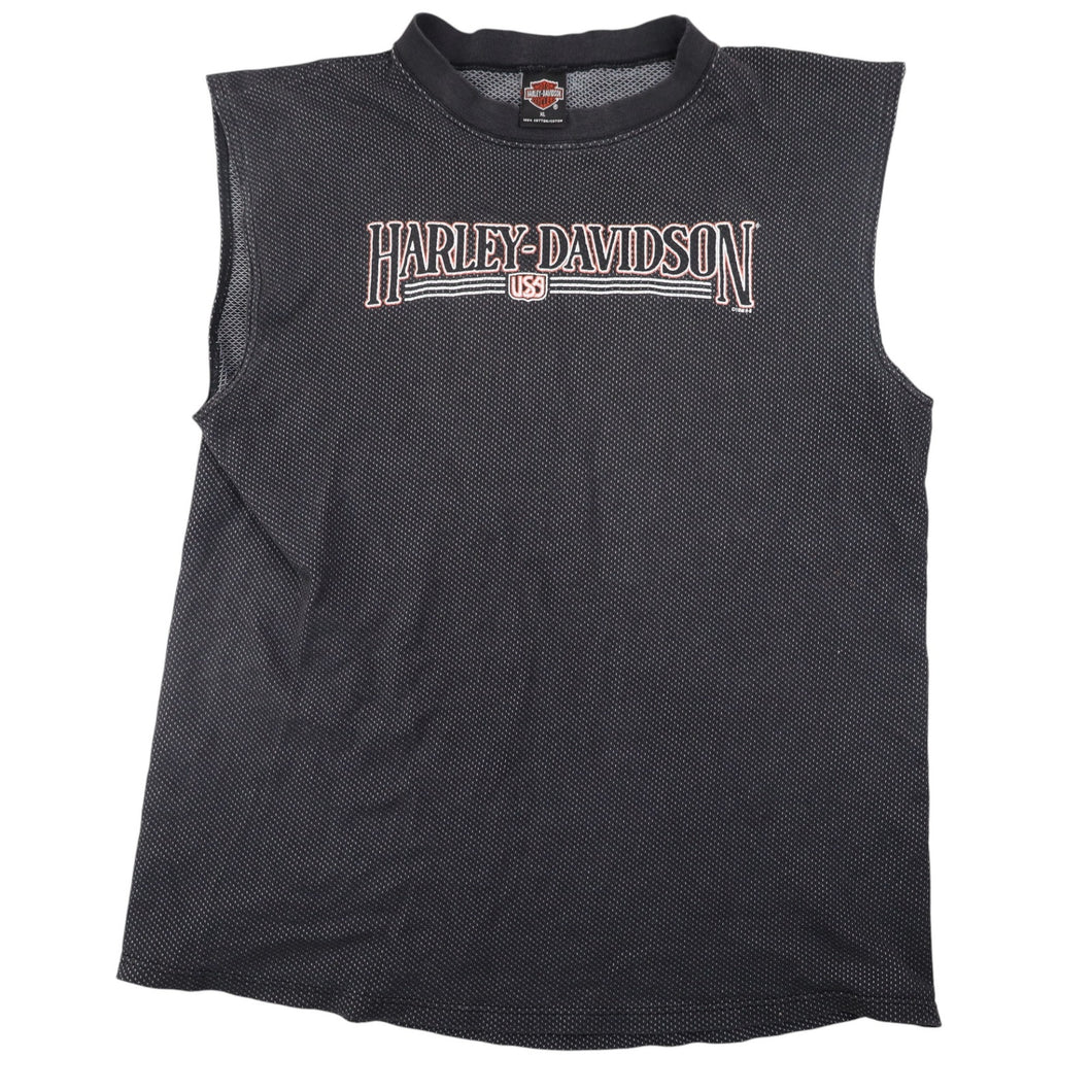 Vintage Harley Davidson Spellout Graphic Muscle Tee - XL