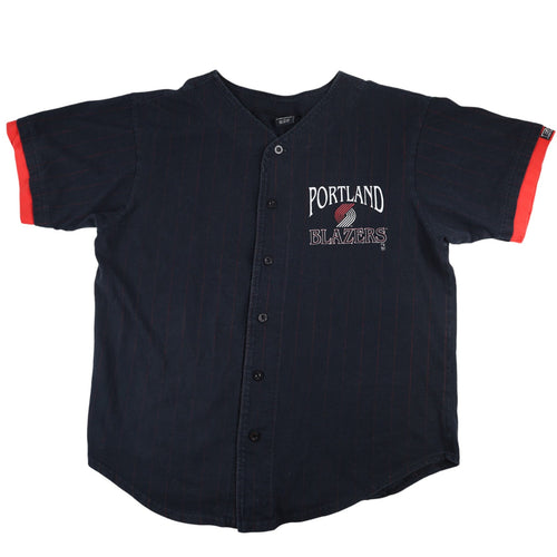 Vintage 90s Salem Sportswear Portland Blazers Button Down Pin Striped Jersey - L