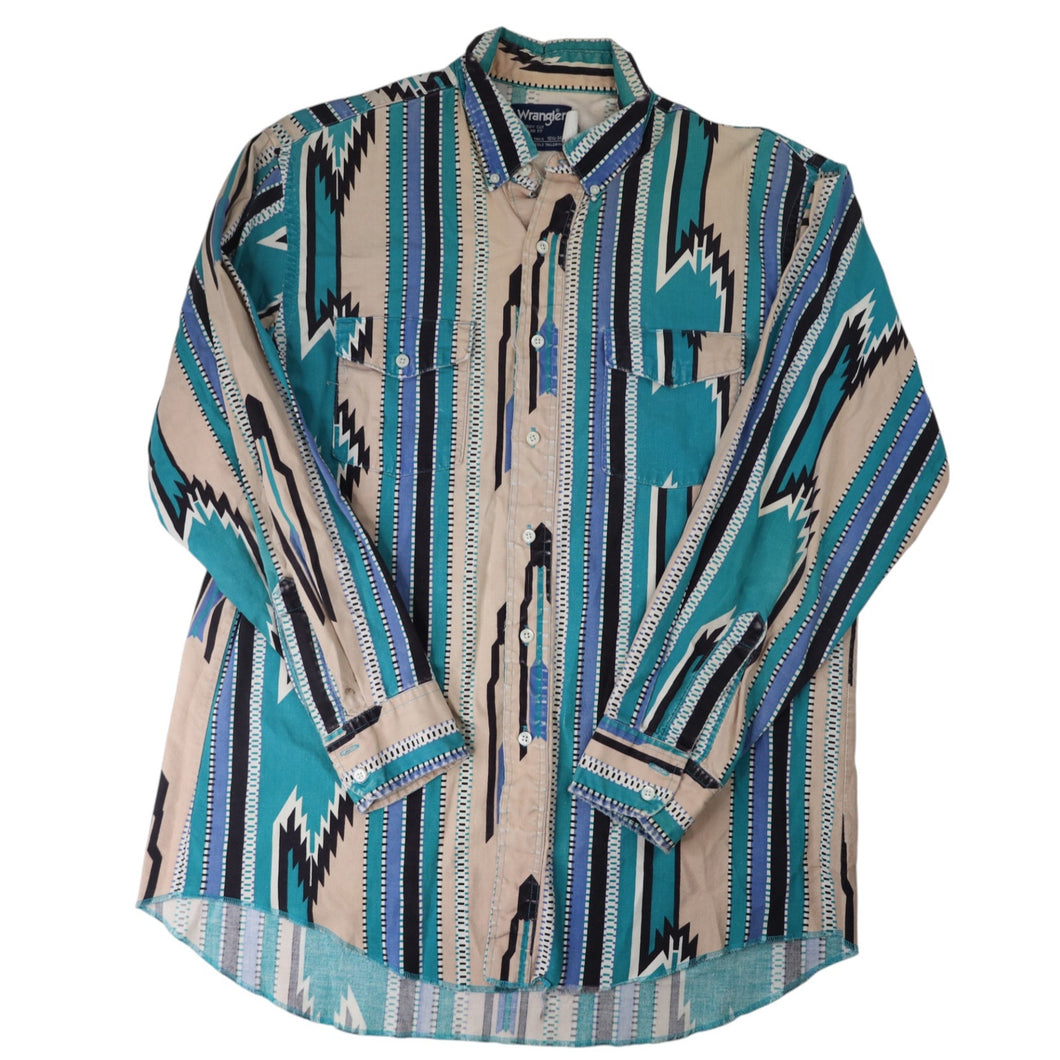 Vintage Wrangler Vertical Aztec Navajo Design Striped Western Shirt - L