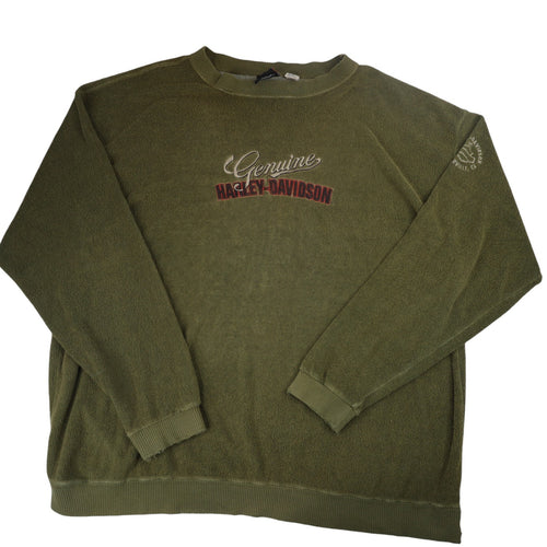 Vintage Harley Davidson Spellout Terry Cloth Sweatshirt - XL