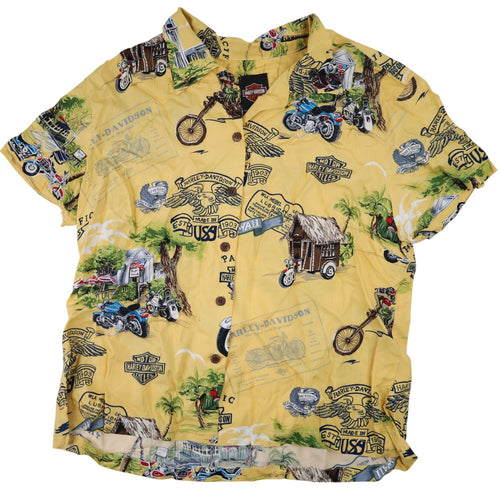Vintage Harley Davidson Silk Hawaiian Shirt - WMNS L