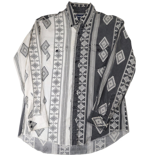 Vintage Wrangler Split Aztec Navajo Design Striped Western Shirt - L
