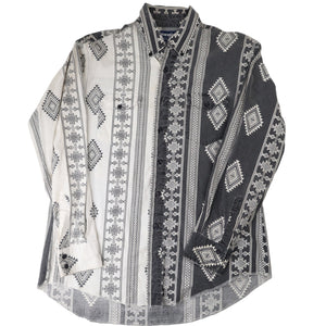 Vintage Wrangler Split Aztec Navajo Design Striped Western Shirt - L