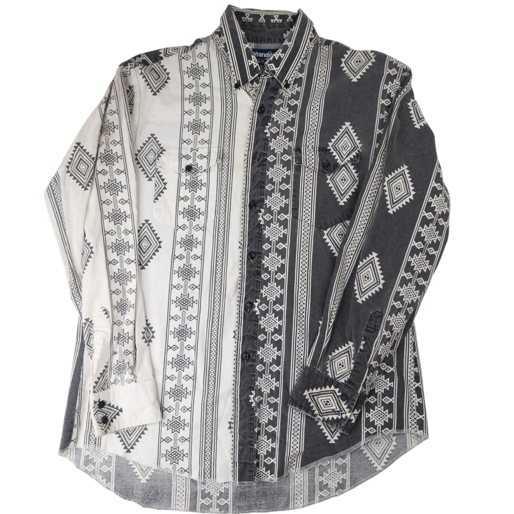 Vintage Wrangler Split Aztec Navajo Design Striped Western Shirt - L