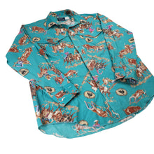 Load image into Gallery viewer, Vintage Wrangler Professional Rodeo Cowboys Assn Allover Print Button Up Shirt - XL