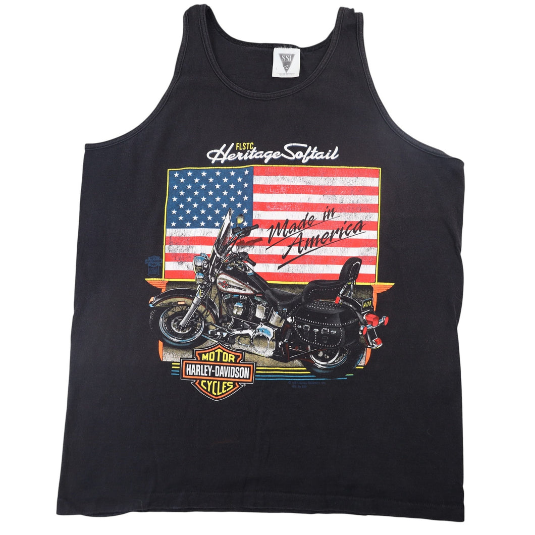 Vintage Harley Davidson Heritage Softail Made in American Graphic Tank Top - L
