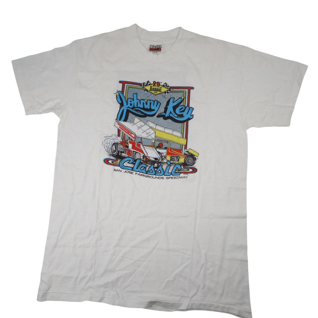 Vintage 80sJohnny Key Classic Sprint Car Racing Graphic T Shirt - L