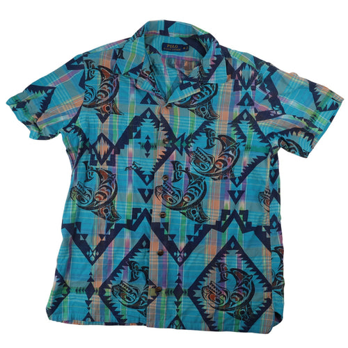 Polo Ralph Lauren Aztec Indigenous Print Loop Collar Plaid Button Up Shirt - M